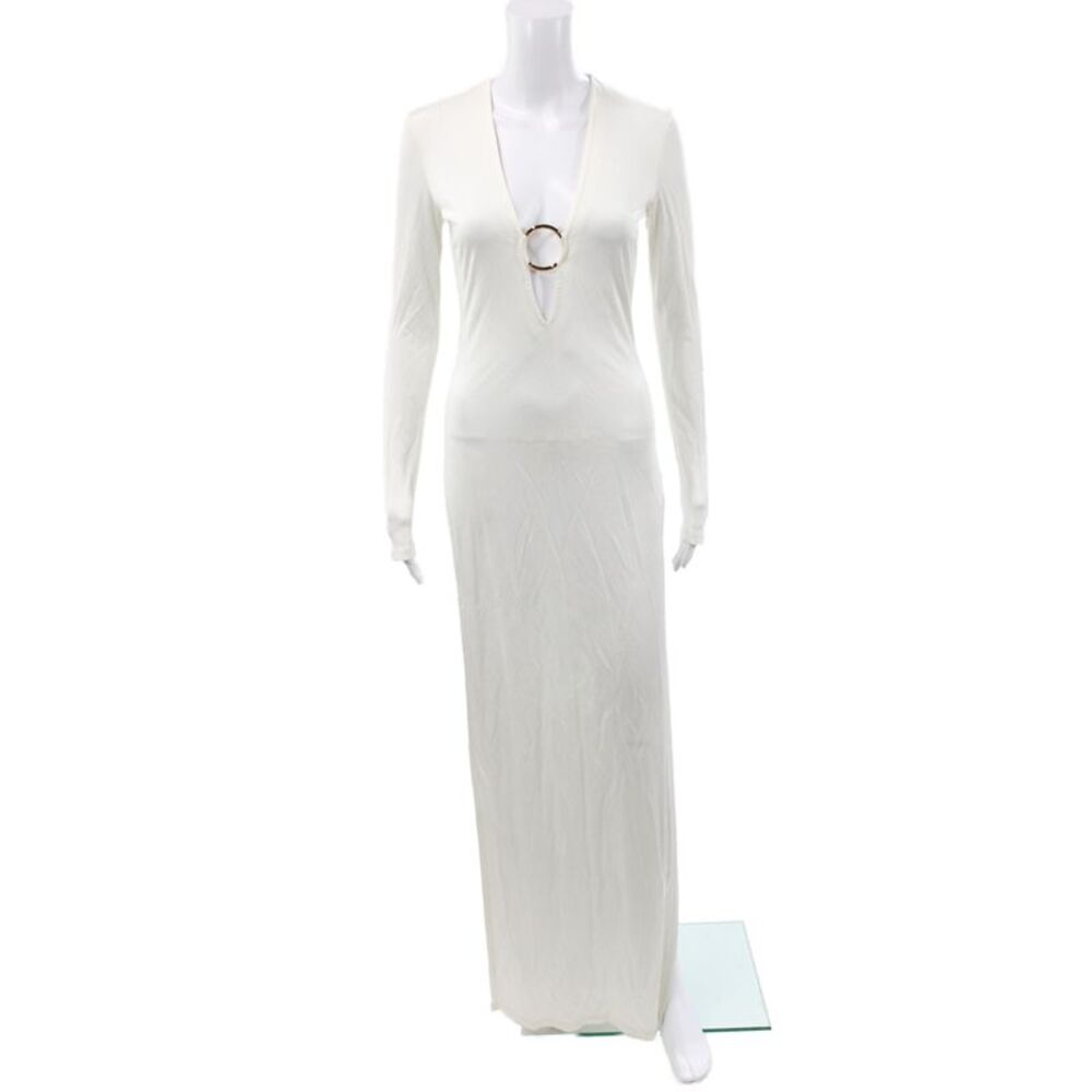 Louisa Ballou Women Bodycon Dress Ivory Long Sleeve V-Neck 94% Viscose Size S